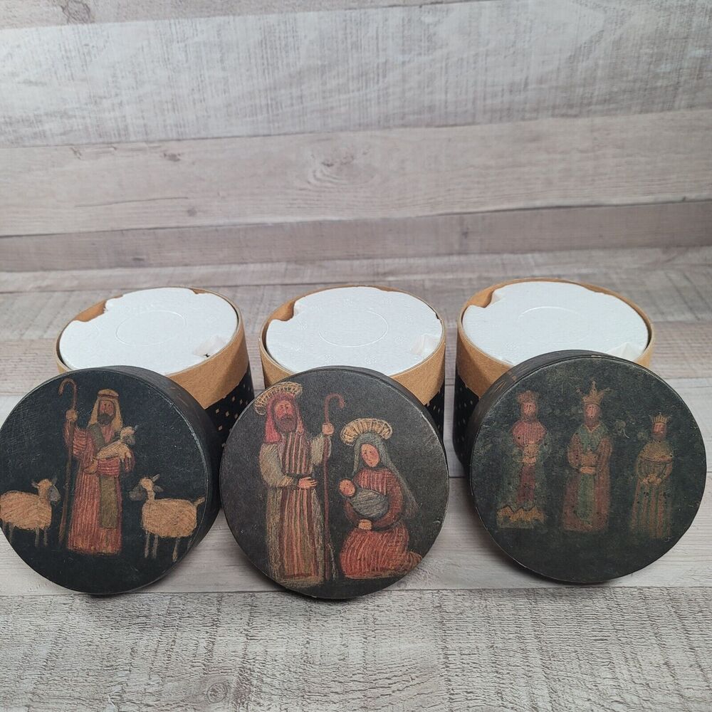 Susan Winget Christmas Nativity Crock Votive Candle Holder Lang Primitives 3 pc